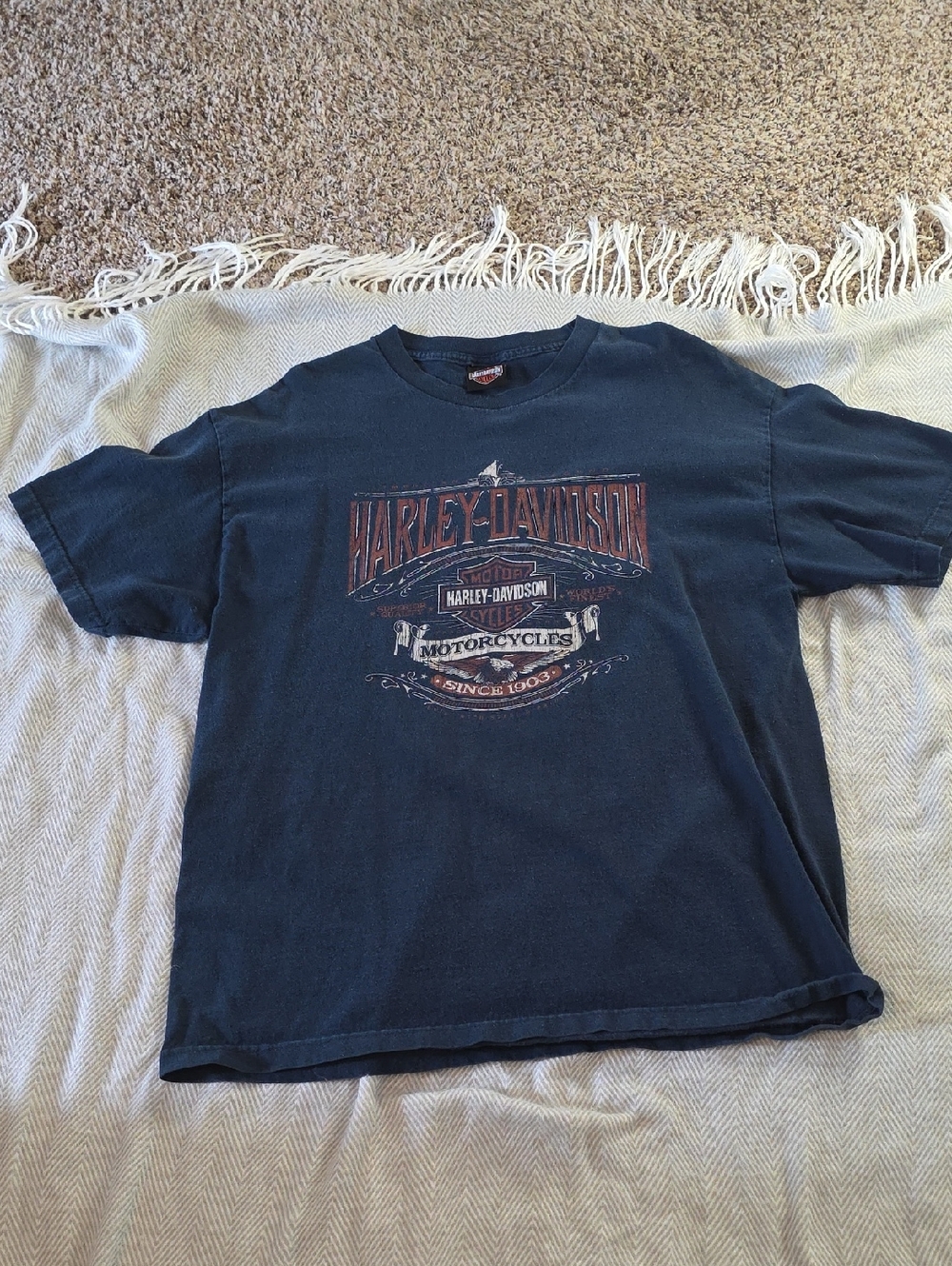 Harley-Davidson Navy Blue Short Sleeve Logo Tee with Rust Graphic